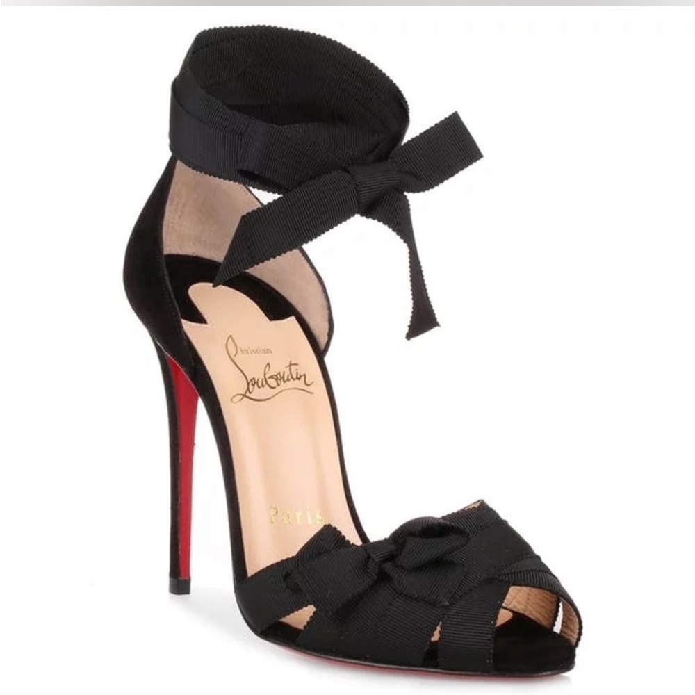 Christian Louboutin Christeriva Black Grosgrain Heels Wrap Bow 36